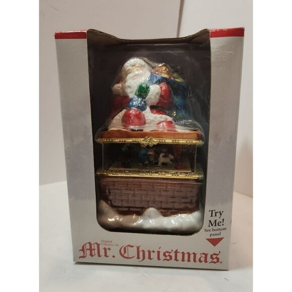 Mr Christmas “Santa In Chimney” Porcelain Music Box 2002 New In Box - Picture 3 of 10